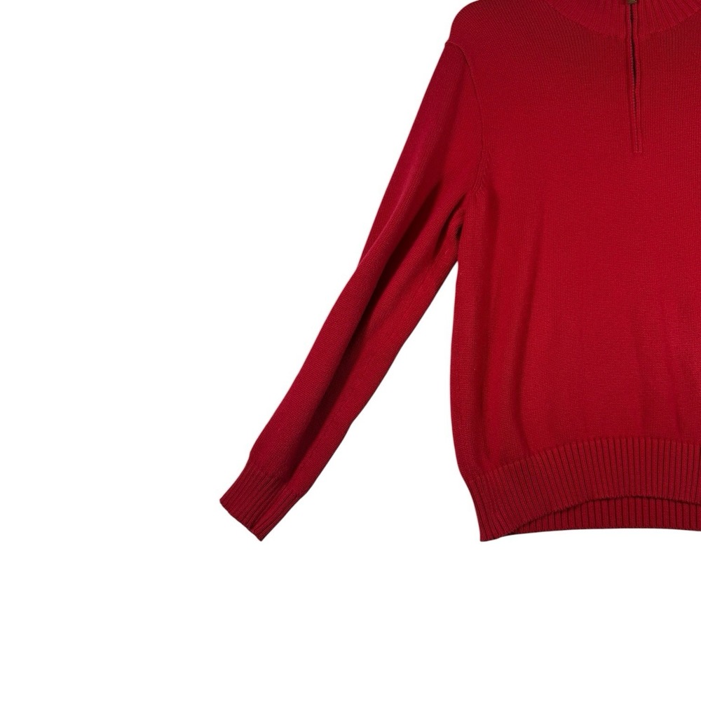 Polo Ralph Lauren Red Quarter Zip Sweater Men's Large Cotton Pullover Pony Logo - Picture 3 of 9